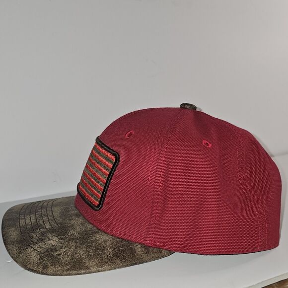 Pit Bull Mens Baseball Hat Leather American Flag Patch And Visor Red Brown Snap - Picture 3 of 14